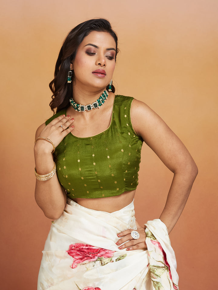 Ivory Bloom Elegance Digital Floral Saree