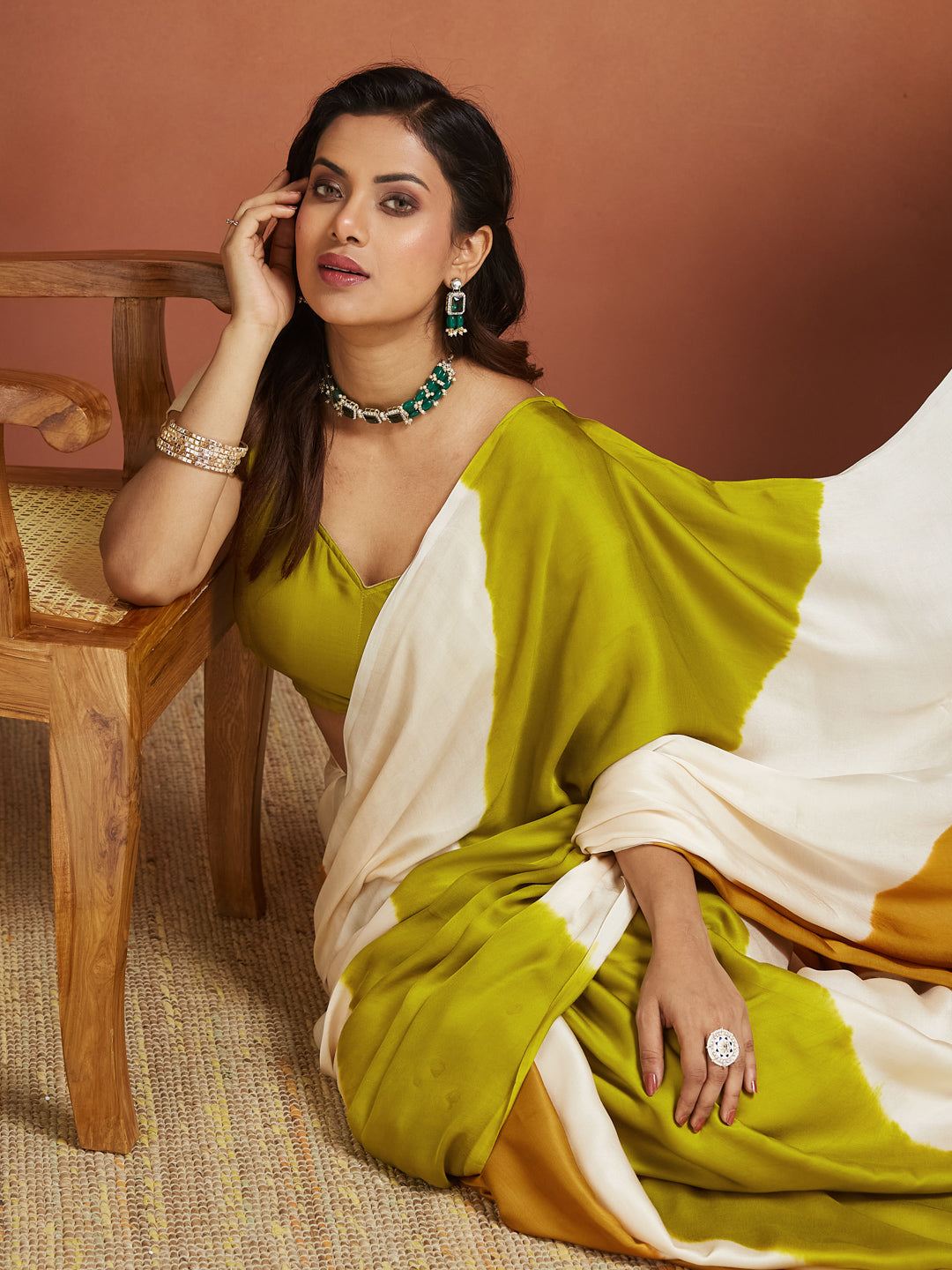 Golden Mustard & Lime Half-and-Half Silk Saree with Zari Pallu