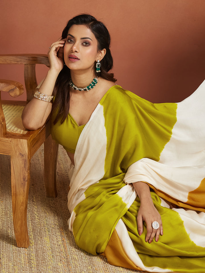 Golden Mustard & Lime Half-and-Half Silk Saree with Zari Pallu