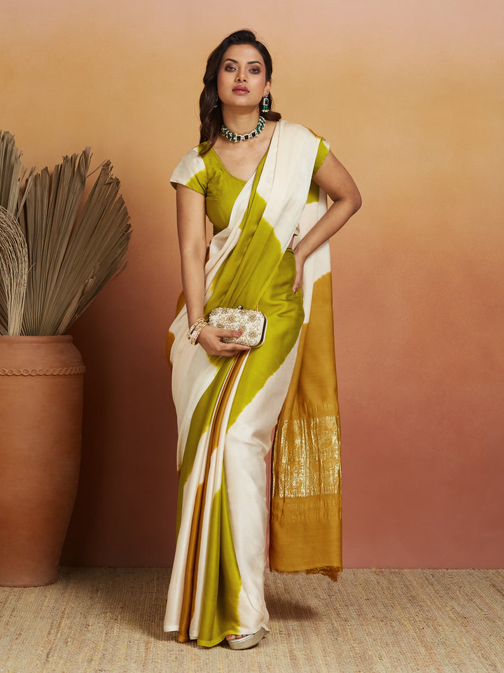 Golden Mustard & Lime Half-and-Half Silk Saree with Zari Pallu