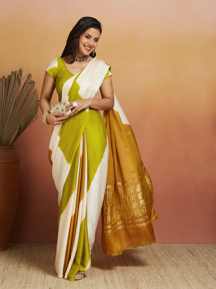 Golden Mustard & Lime Half-and-Half Silk Saree with Zari Pallu