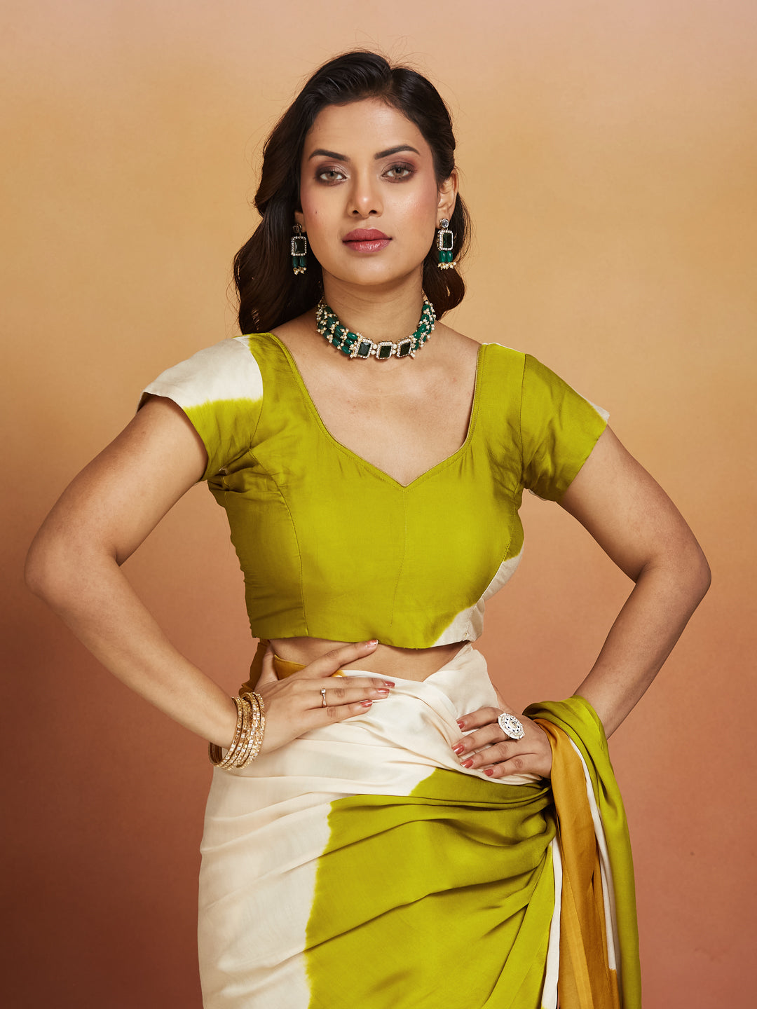Golden Mustard & Lime Half-and-Half Silk Saree with Zari Pallu