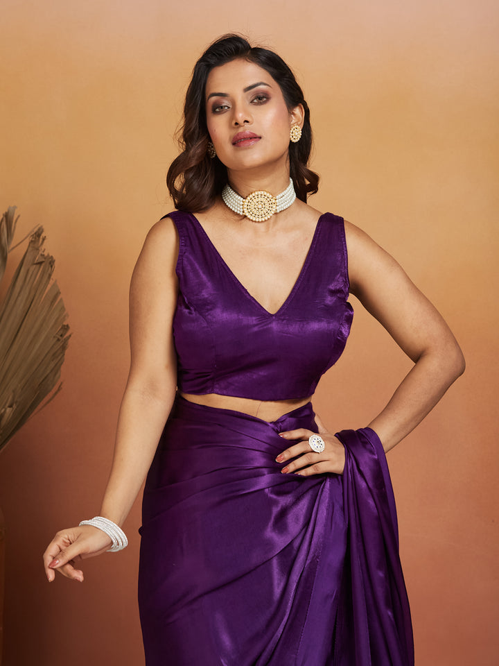 Royal Plum Silk Saree with Zari Striped Pallu