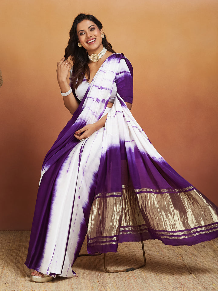 Lavender Dream Tie-Dye Saree with Zari Border
