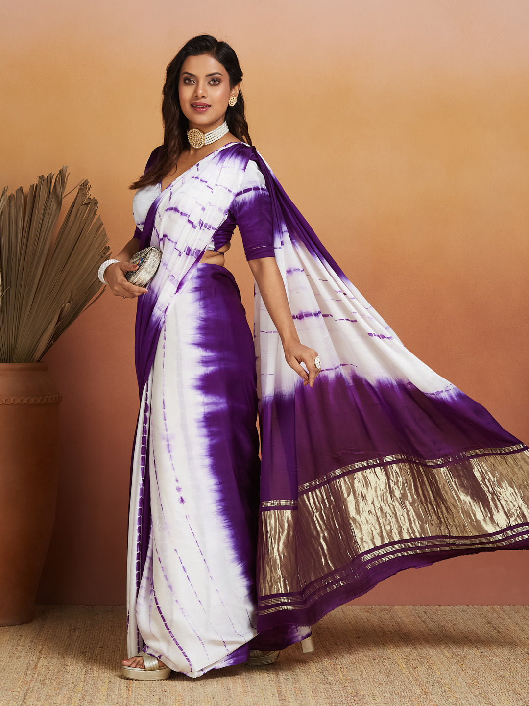 Lavender Dream Tie-Dye Saree with Zari Border