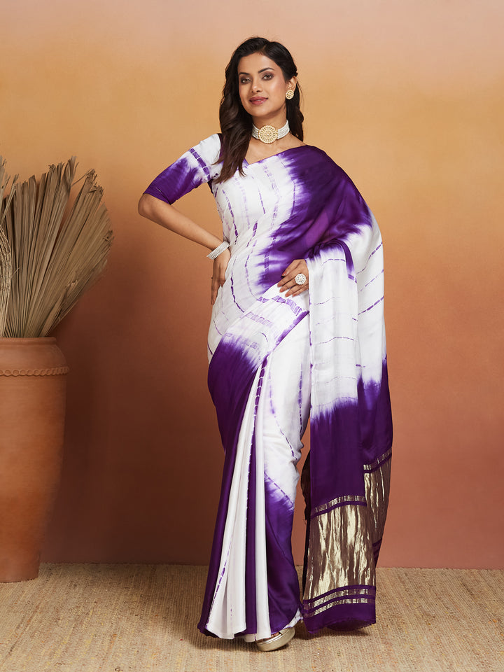 Lavender Dream Tie-Dye Saree with Zari Border