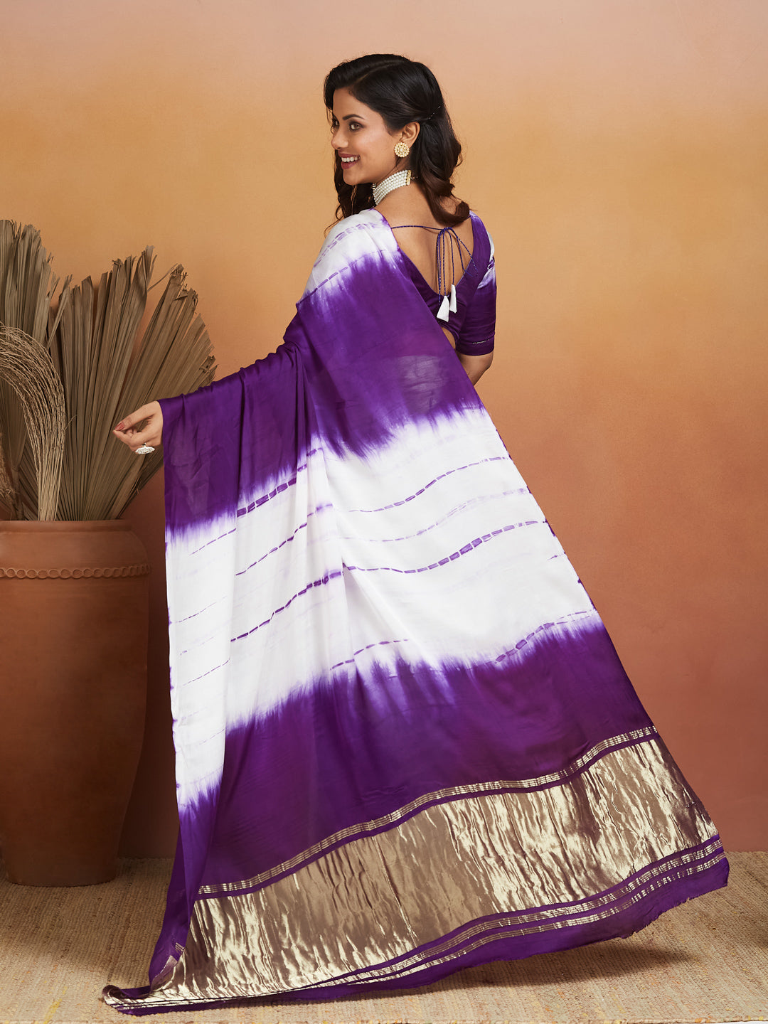 Lavender Dream Tie-Dye Saree with Zari Border