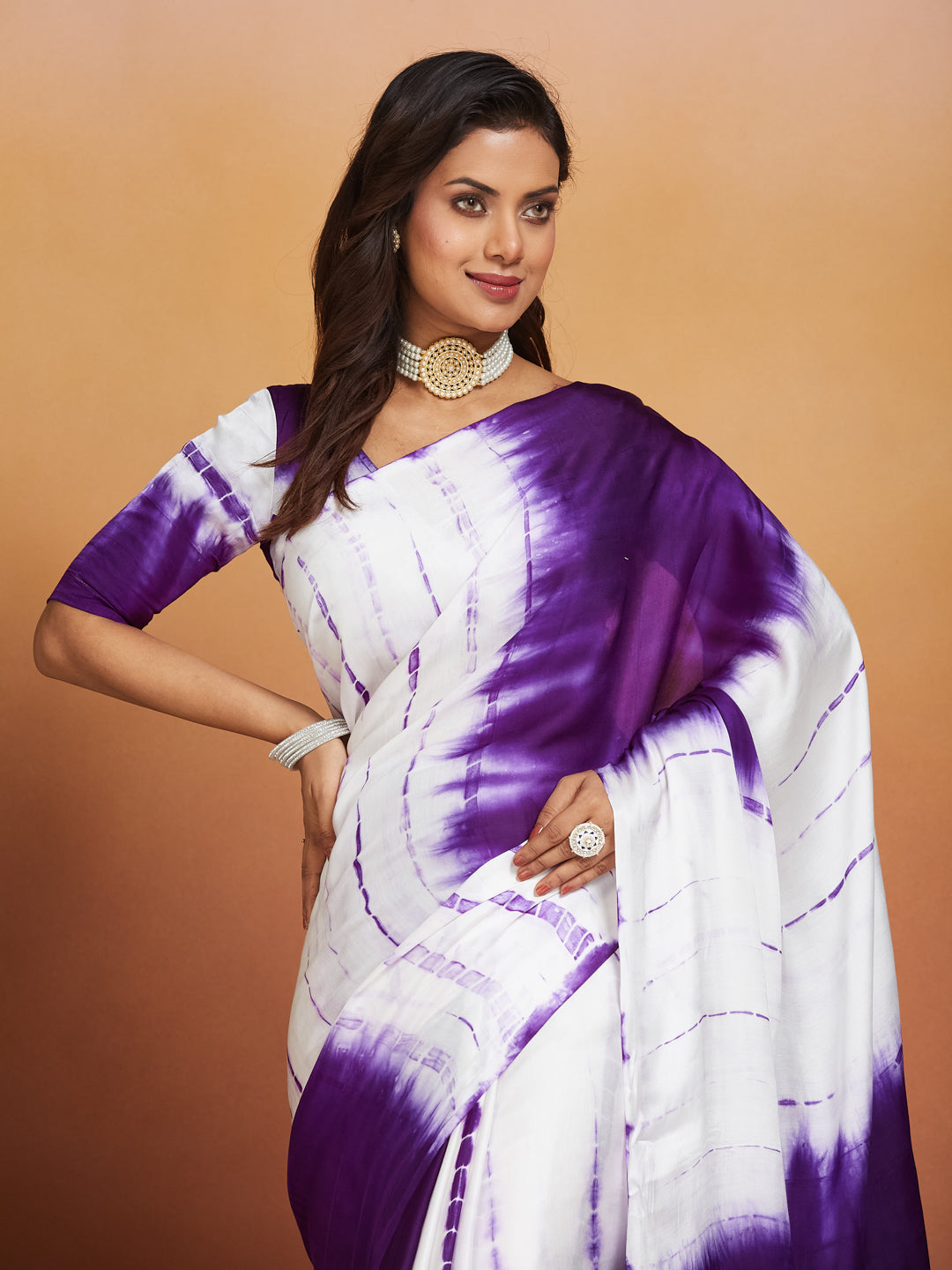 Lavender Dream Tie-Dye Saree with Zari Border