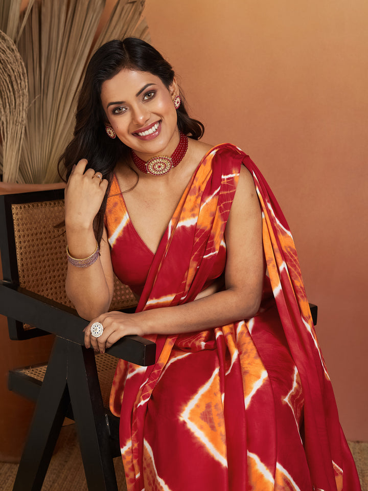 Agni Bandhej Silk Saree with Gold Tissue Border