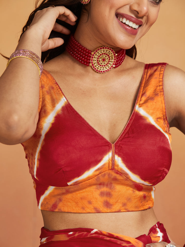 Agni Bandhej Silk Saree with Gold Tissue Border