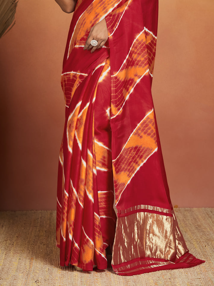 Agni Bandhej Silk Saree with Gold Tissue Border