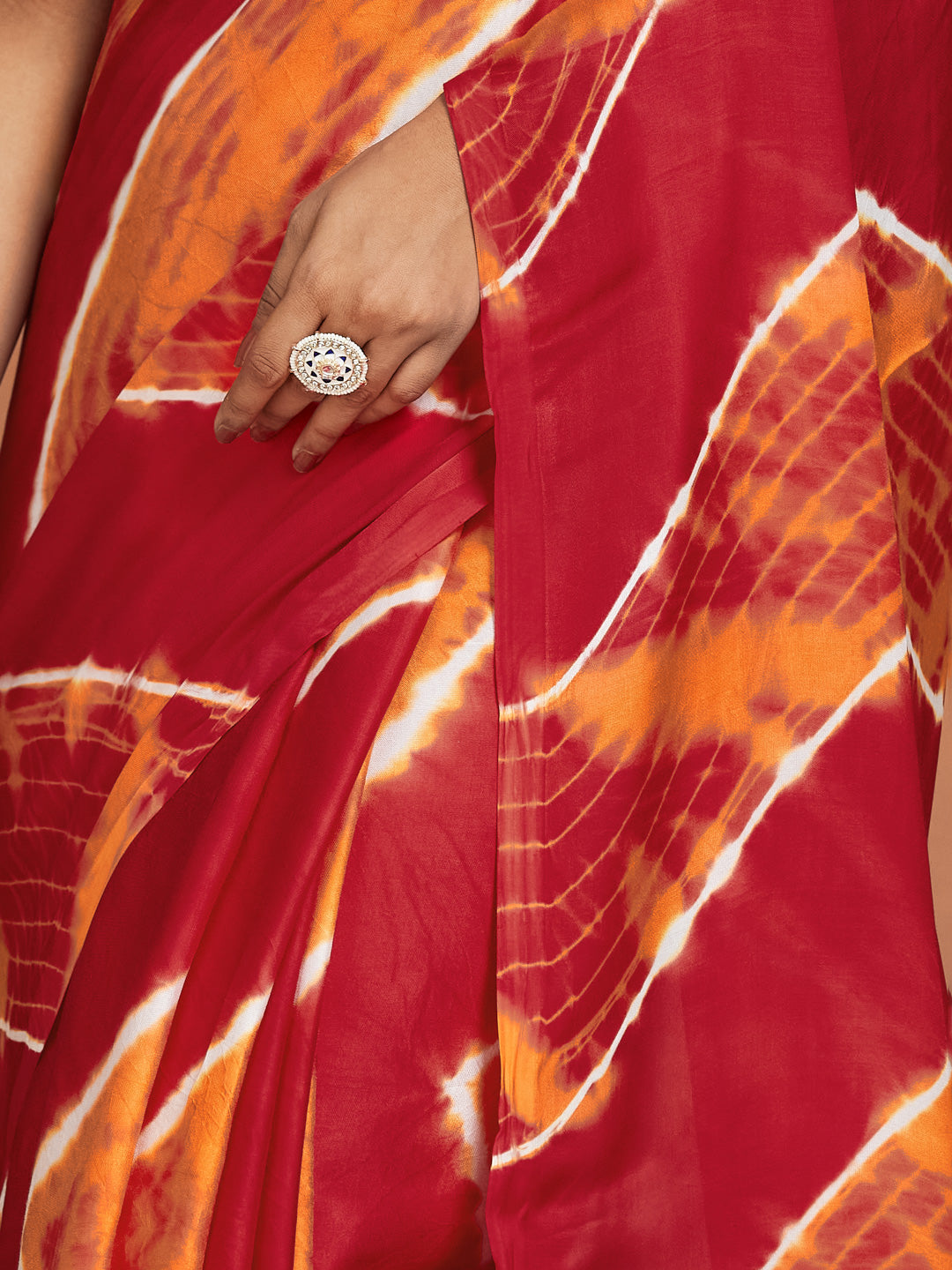 Agni Bandhej Silk Saree with Gold Tissue Border