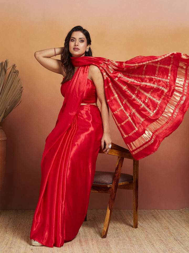 Laalima Silk Saree with Gold Grid Pallu