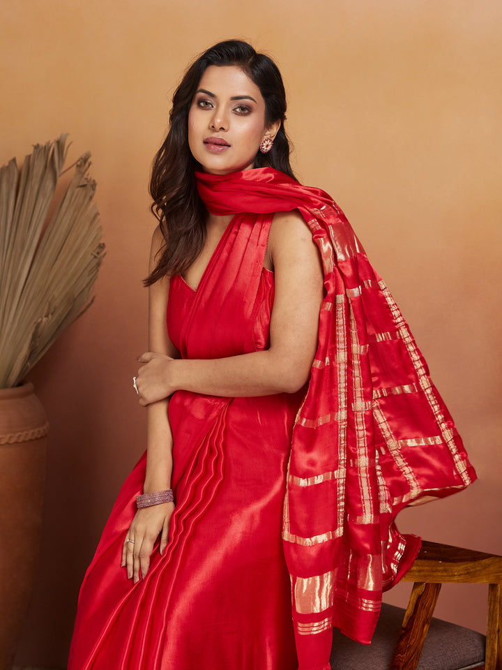 Laalima Silk Saree with Gold Grid Pallu