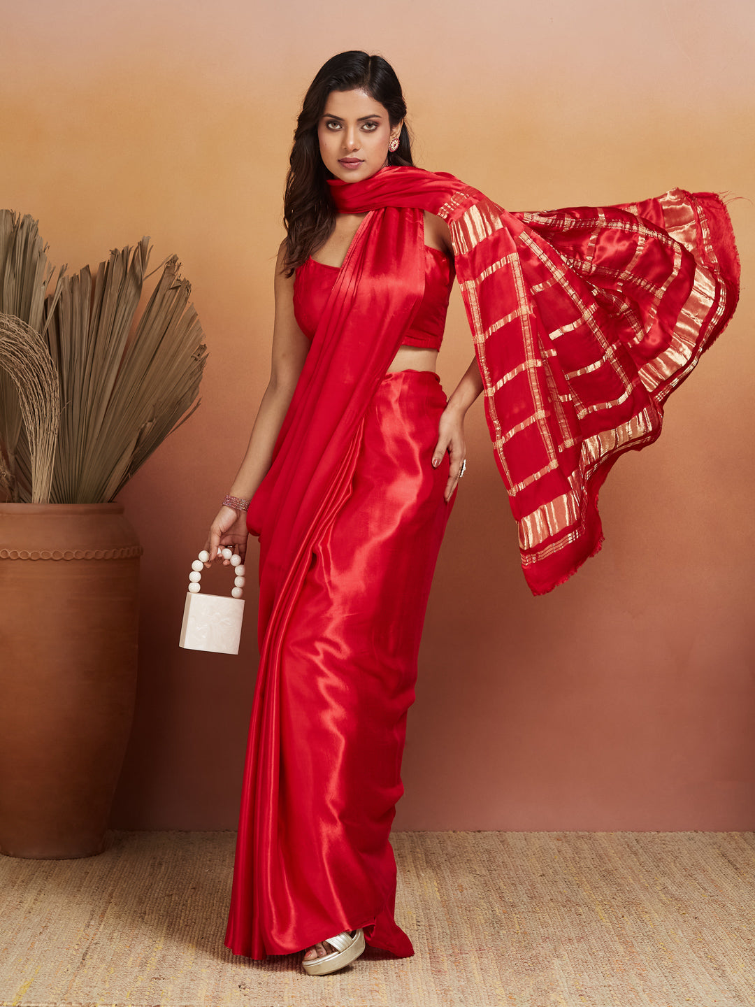 Laalima Silk Saree with Gold Grid Pallu