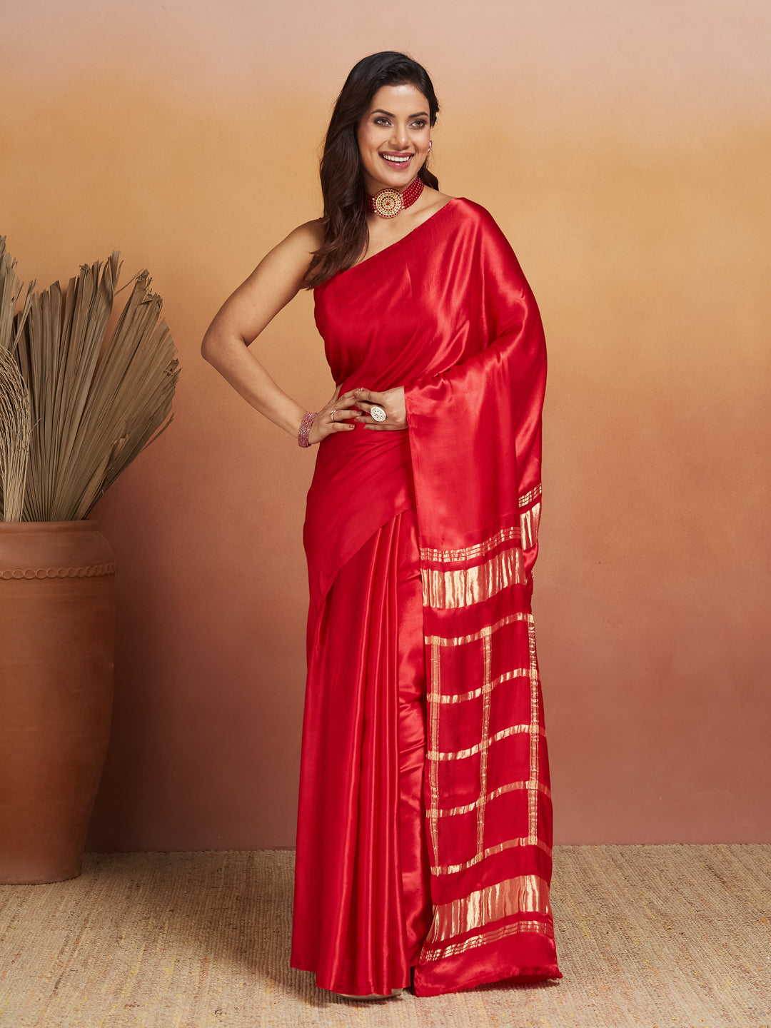 Laalima Silk Saree with Gold Grid Pallu