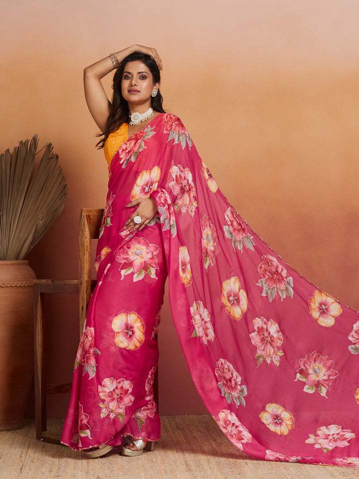 Gulzari Bloom Pink Georgette Saree