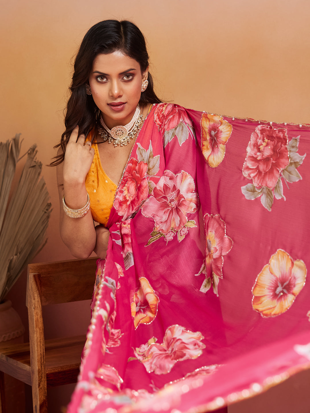Gulzari Bloom Pink Georgette Saree
