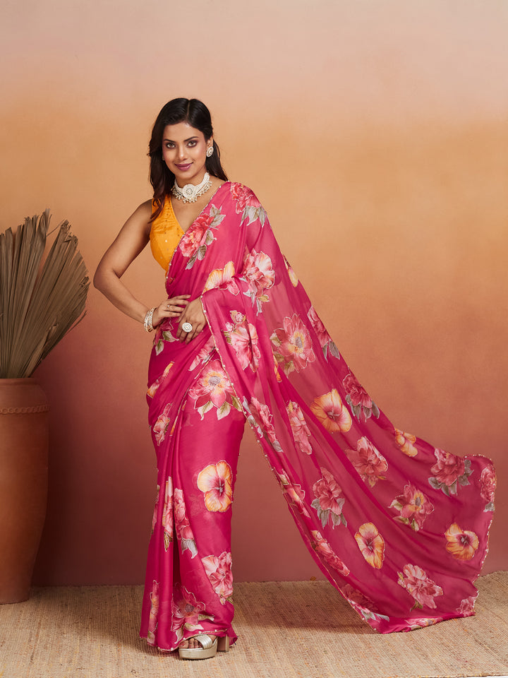 Gulzari Bloom Pink Georgette Saree