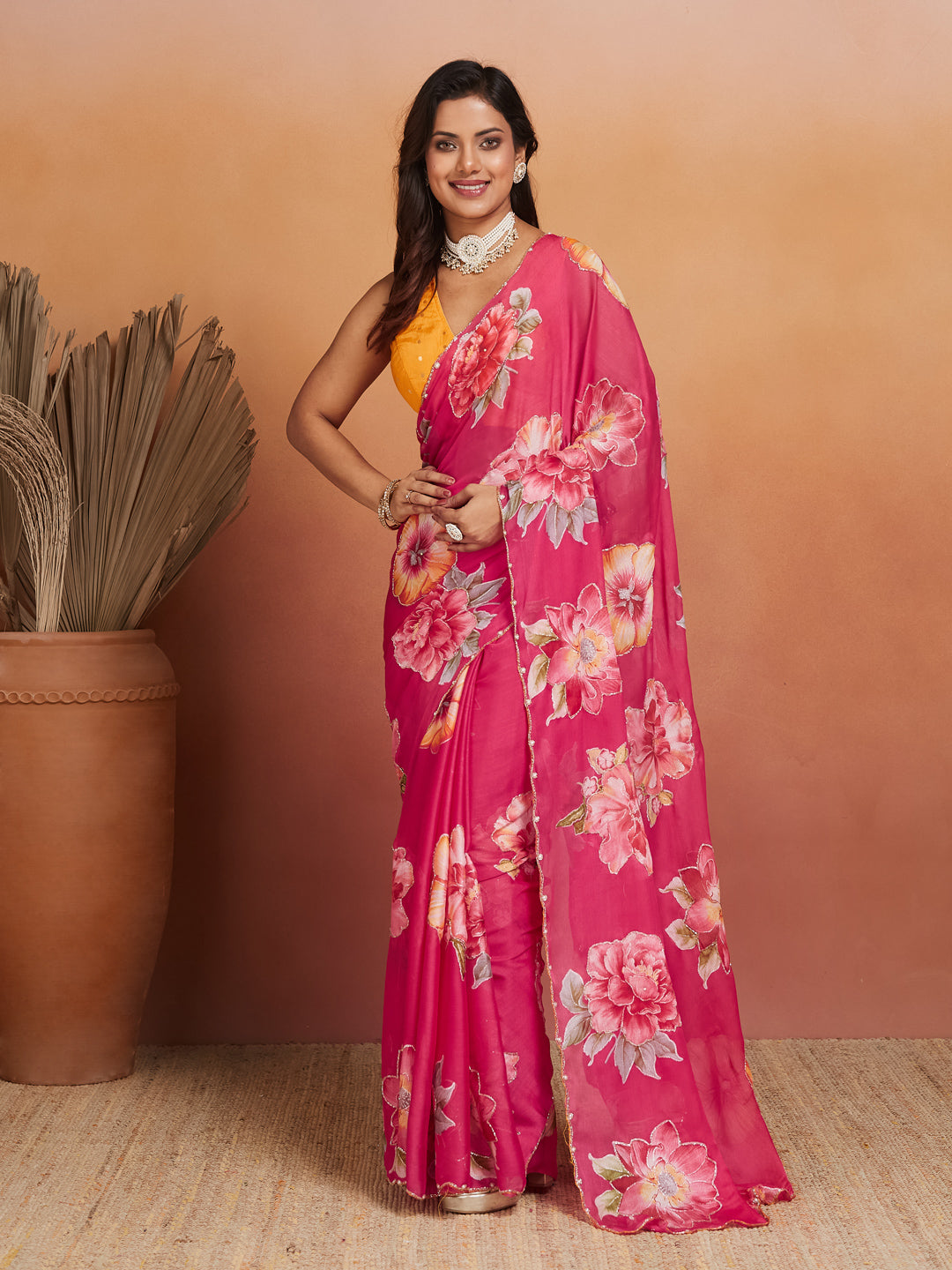 Gulzari Bloom Pink Georgette Saree