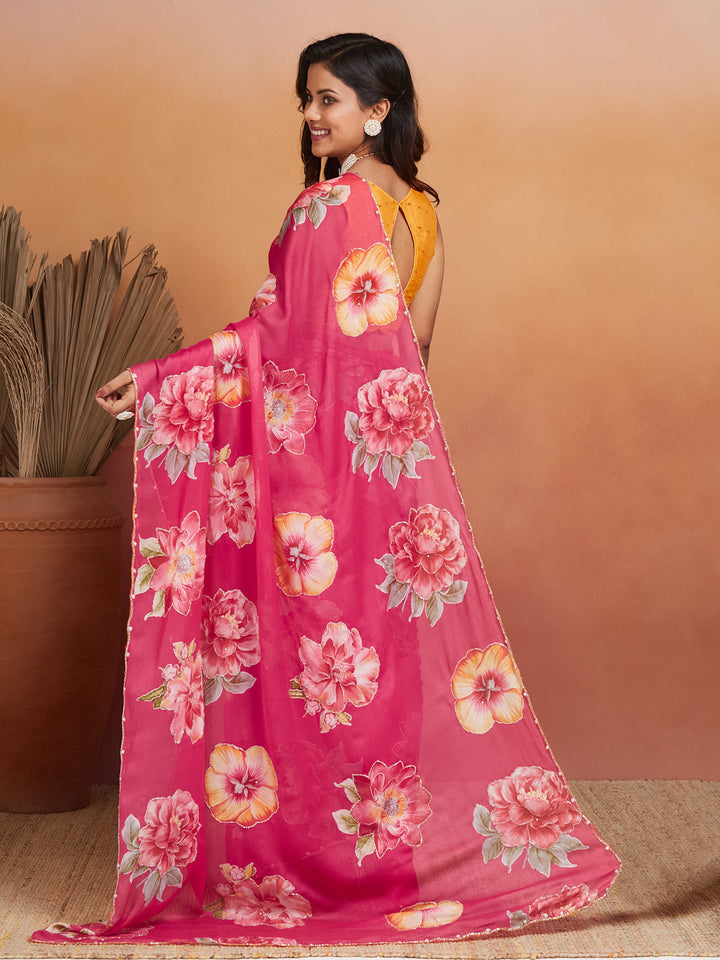 Gulzari Bloom Pink Georgette Saree