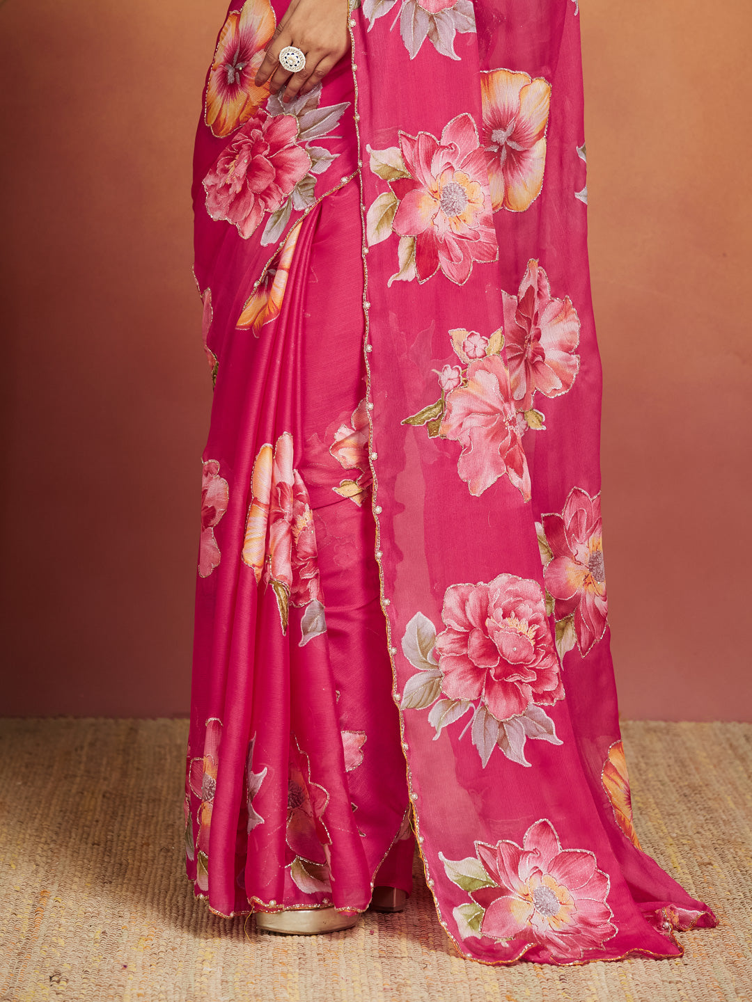 Gulzari Bloom Pink Georgette Saree