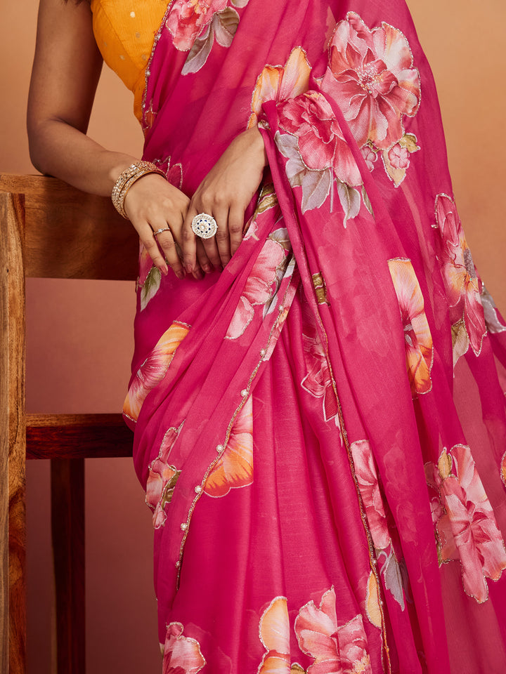 Gulzari Bloom Pink Georgette Saree