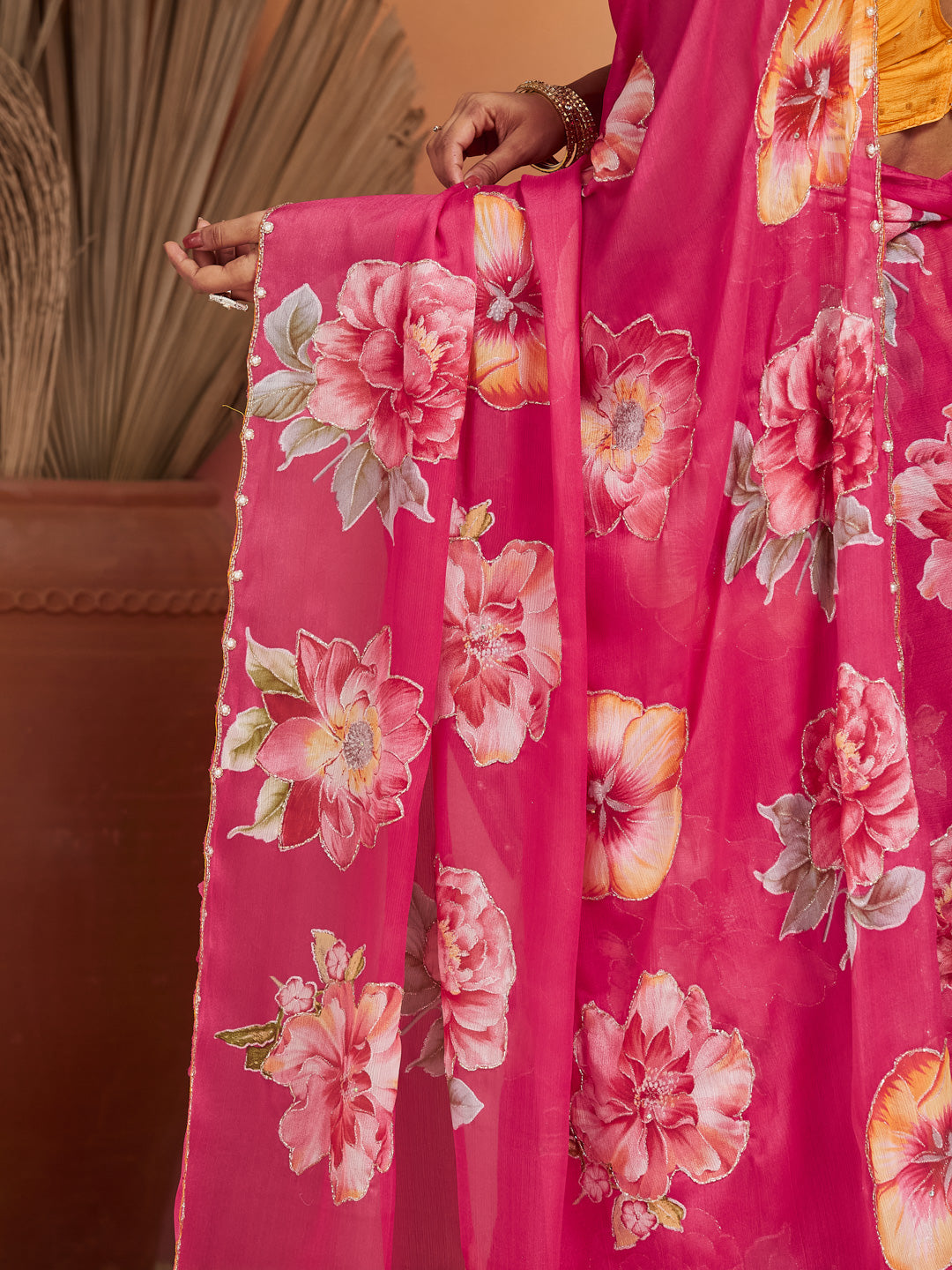 Gulzari Bloom Pink Georgette Saree