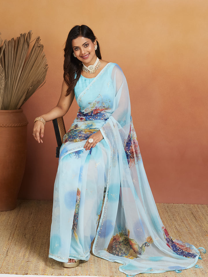 Peacock Whisper Sky Blue Saree