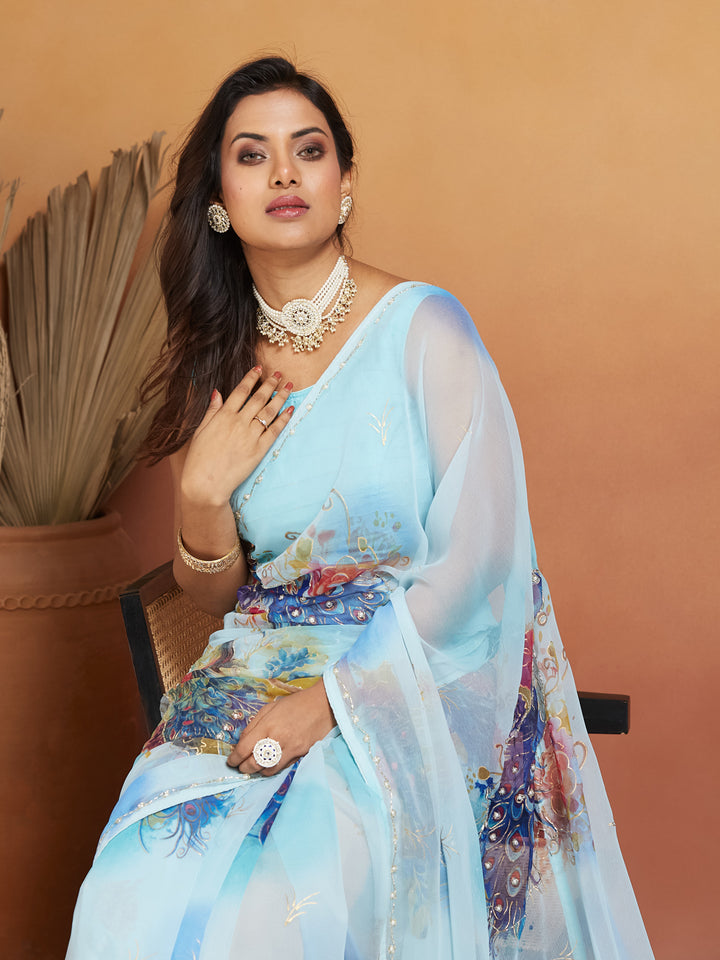 Peacock Whisper Sky Blue Saree