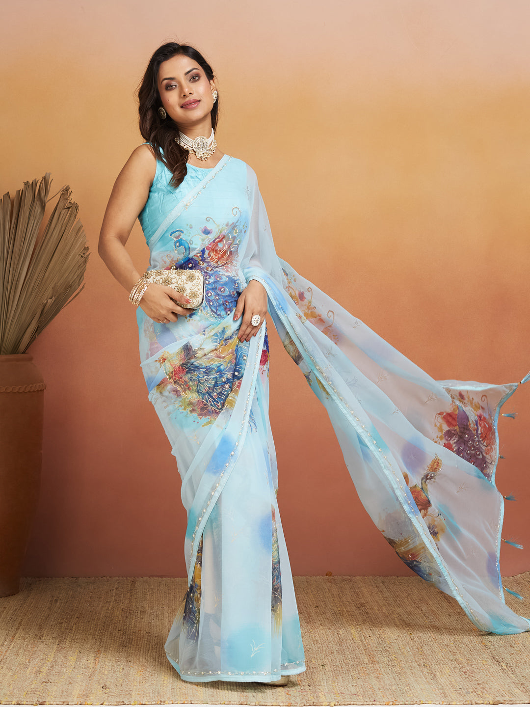 Peacock Whisper Sky Blue Saree