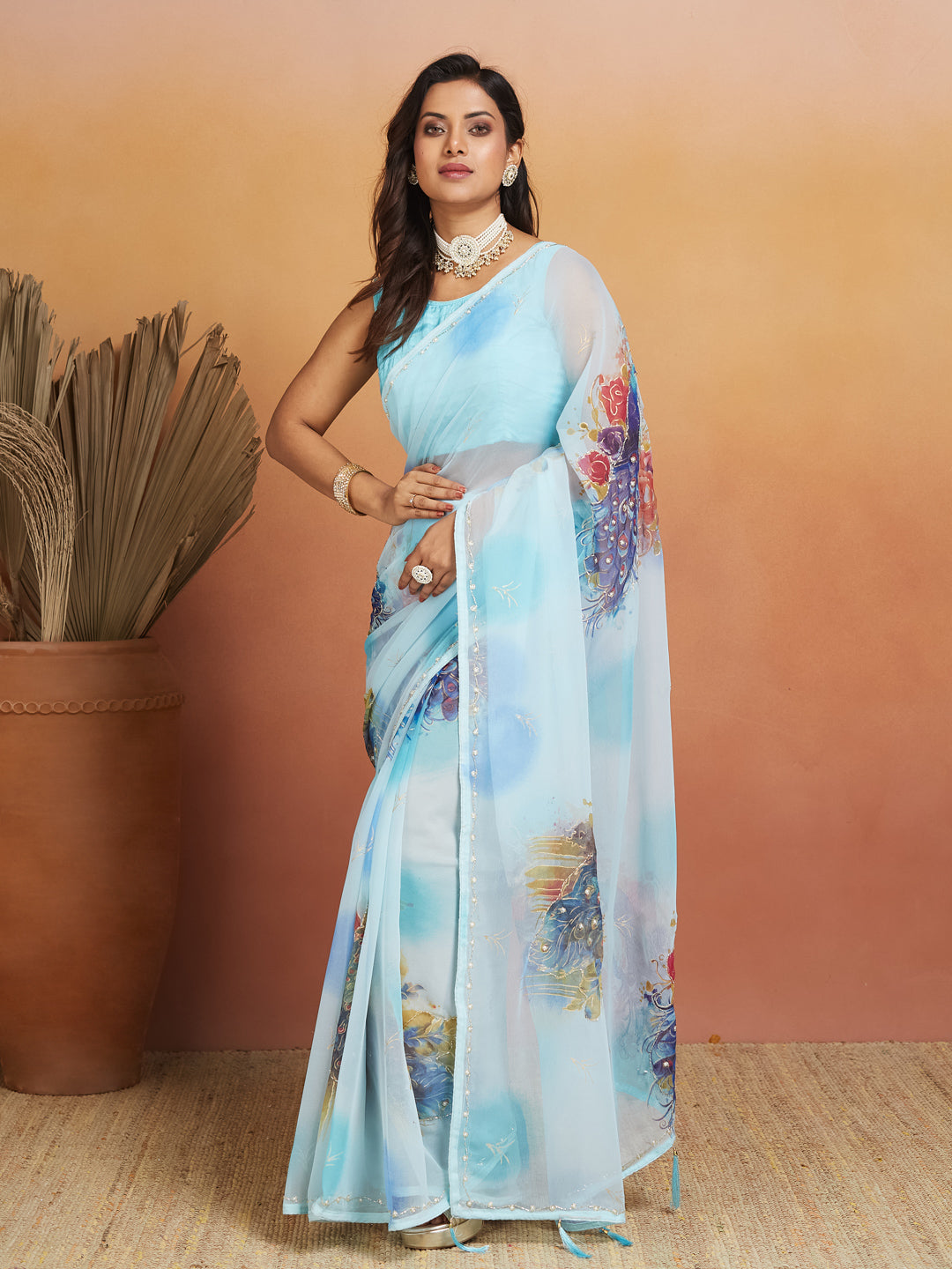 Peacock Whisper Sky Blue Saree