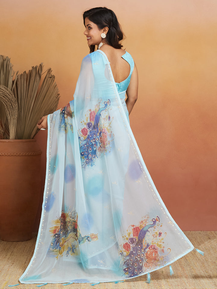 Peacock Whisper Sky Blue Saree