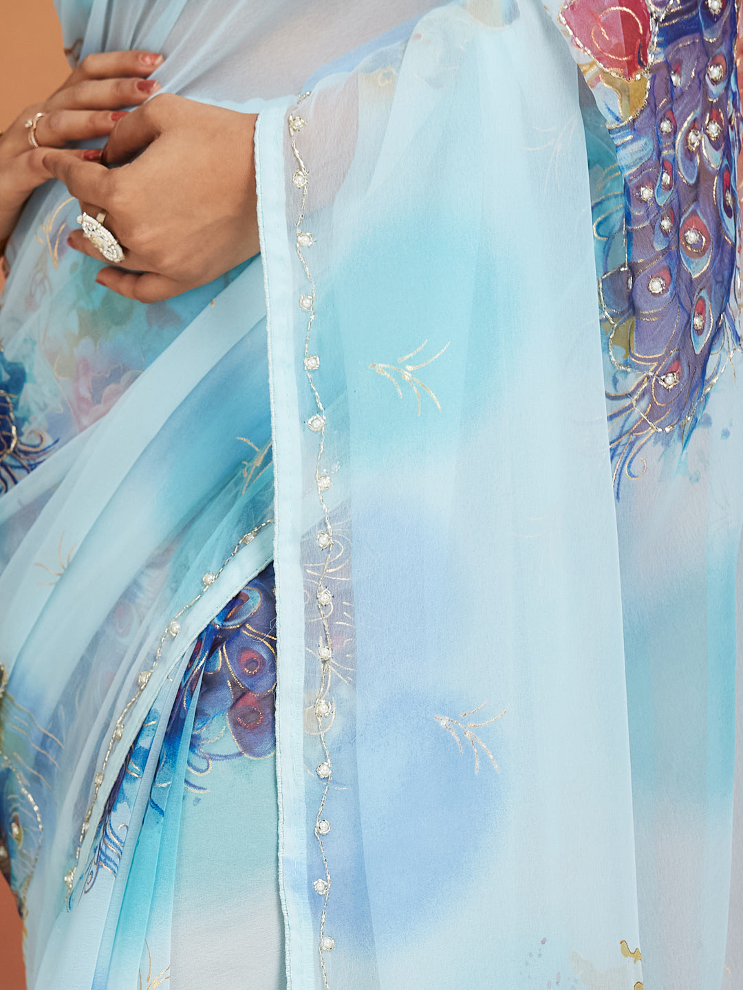 Peacock Whisper Sky Blue Saree