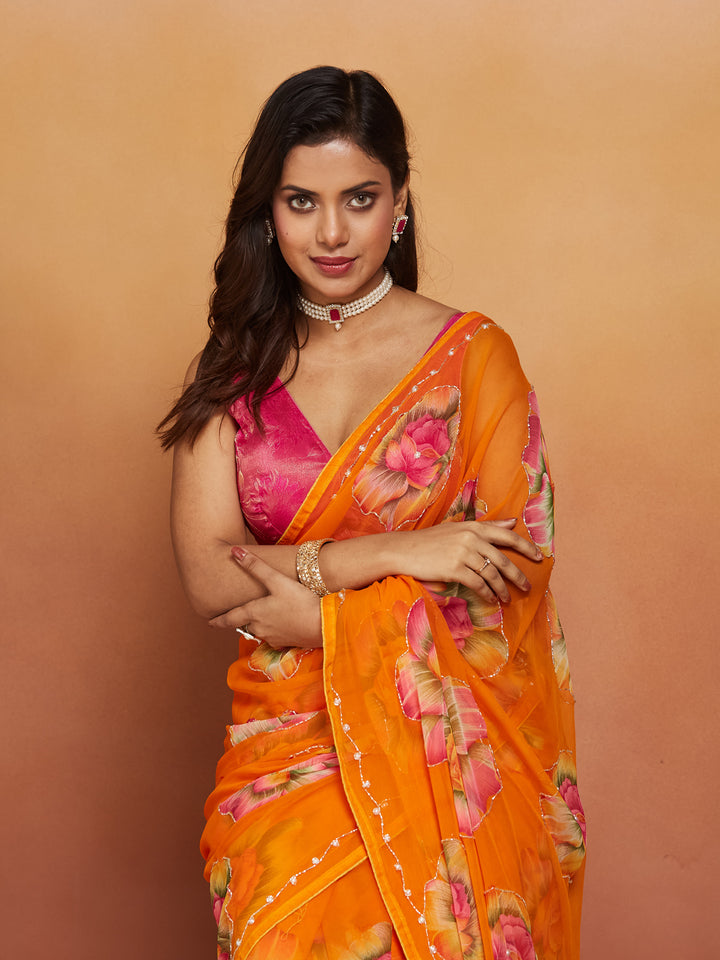 Sunset Bloom Saree