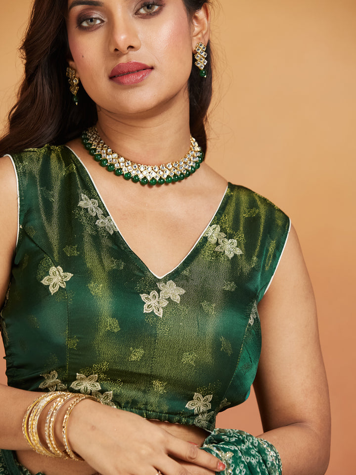 Aarvi Green Geometric Bandhej Saree