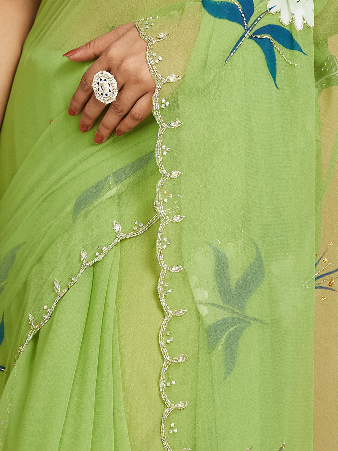 Zehra Light Green Floral Embroidered Saree