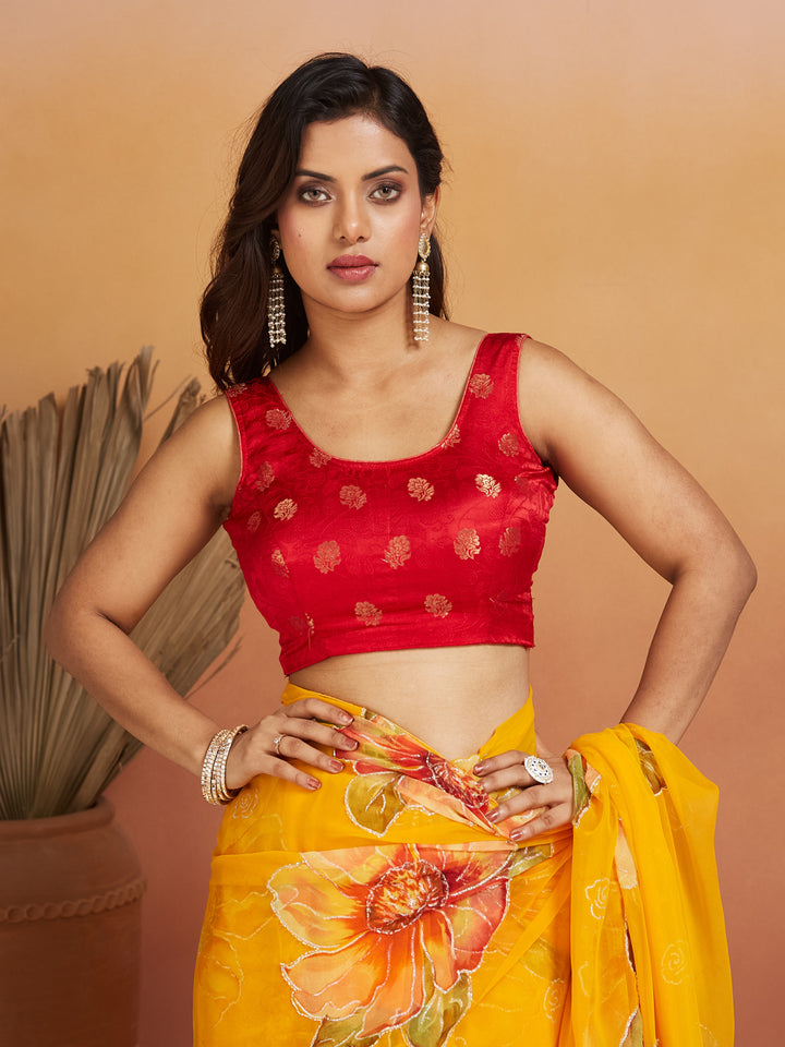 Sunbloom Marigold Floral Georgette Saree