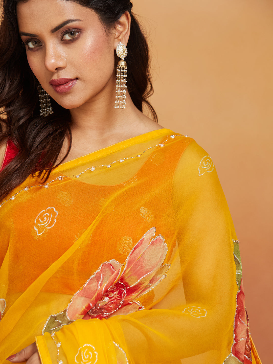 Sunbloom Marigold Floral Georgette Saree