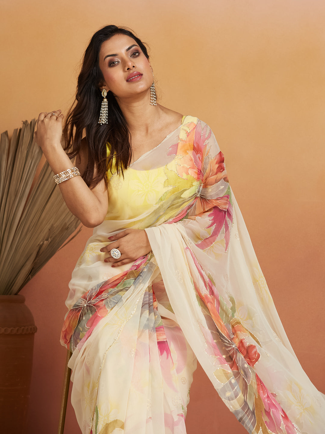 Ivory Blossom Mist Georgette Saree