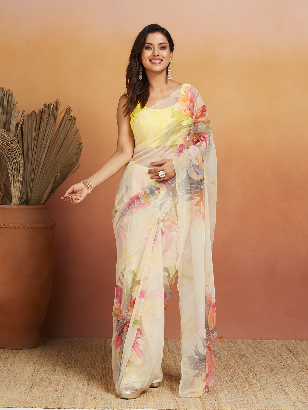 Ivory Blossom Mist Georgette Saree