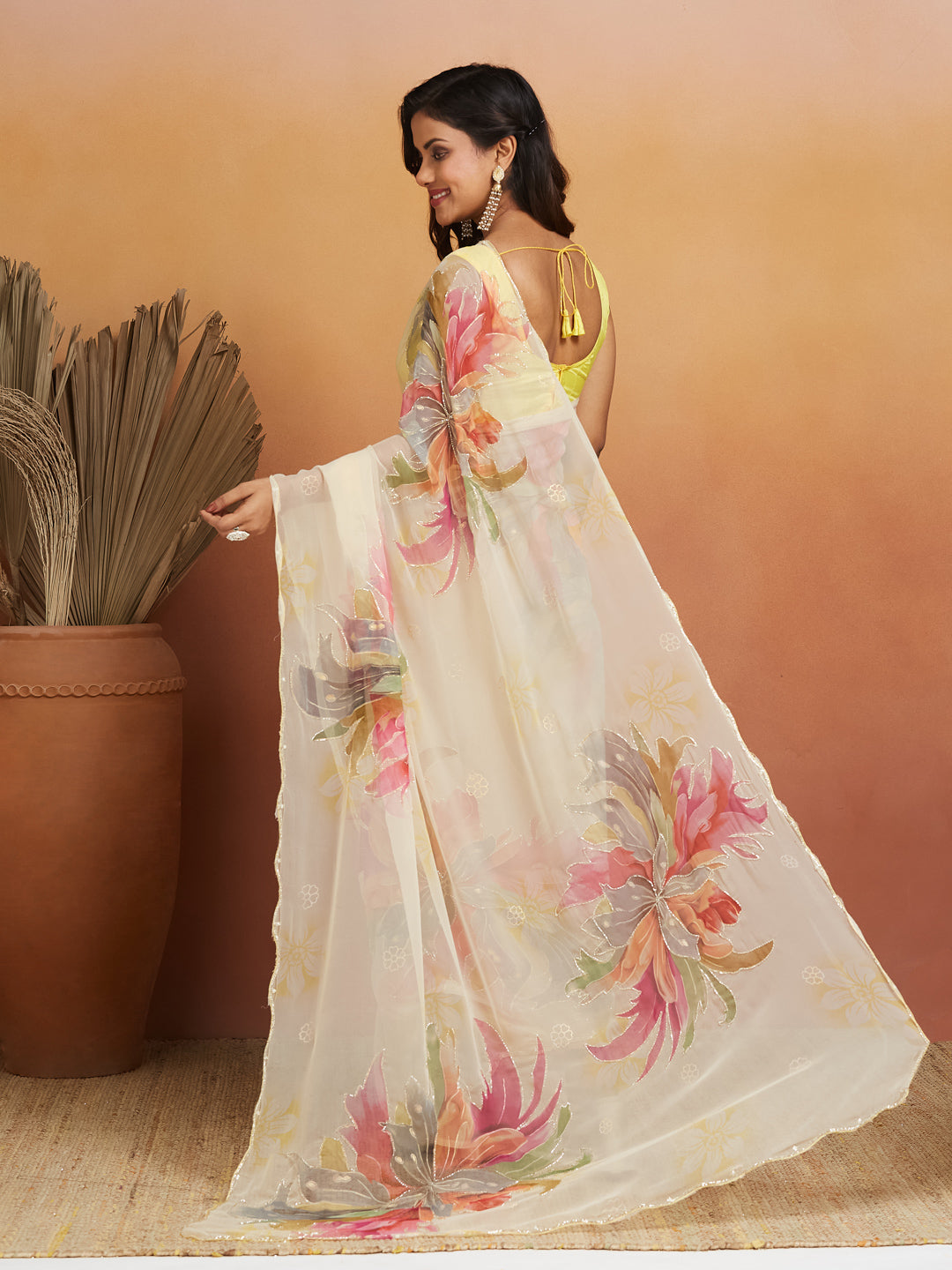 Ivory Blossom Mist Georgette Saree