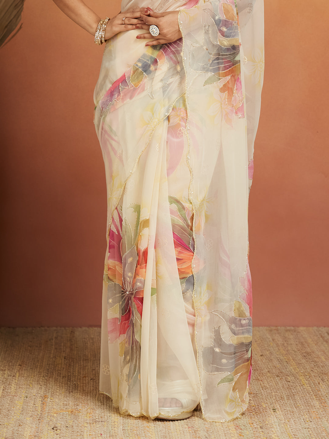 Ivory Blossom Mist Georgette Saree