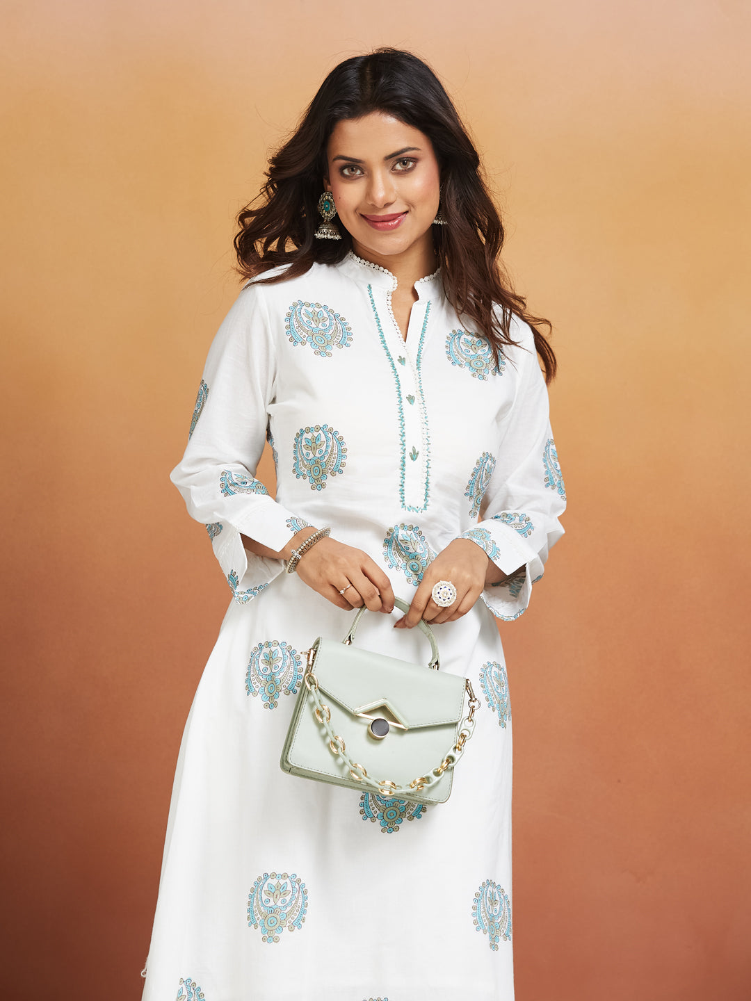 Ivory Sky Handblock Kurta Set