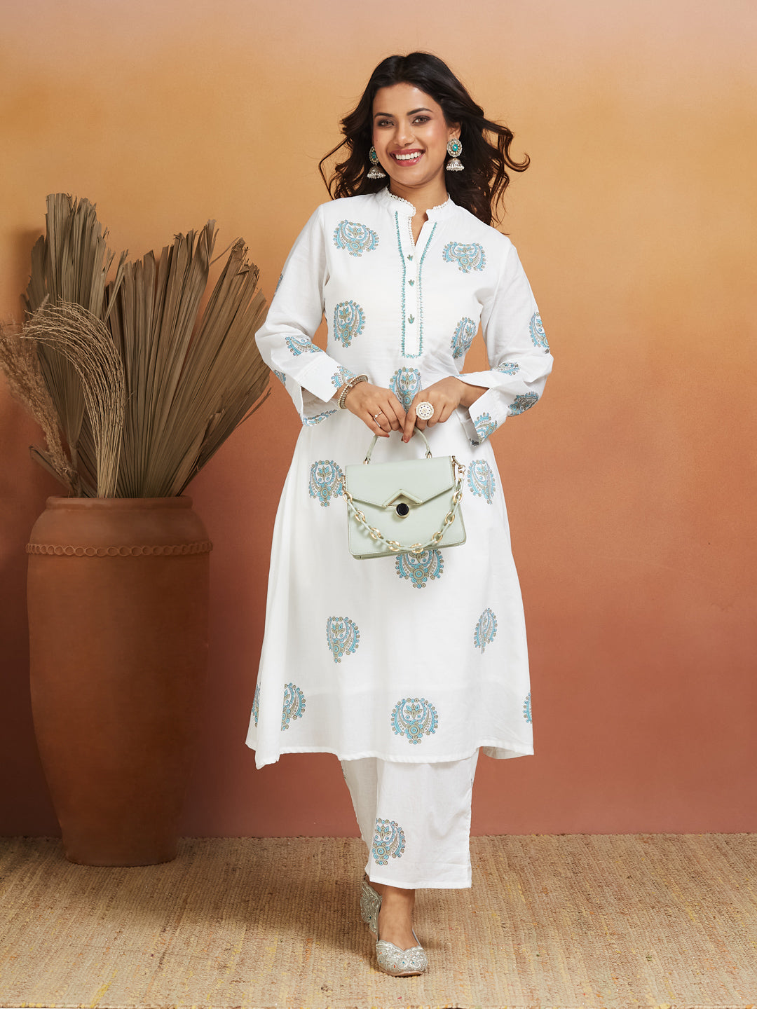 Ivory Sky Handblock Kurta Set