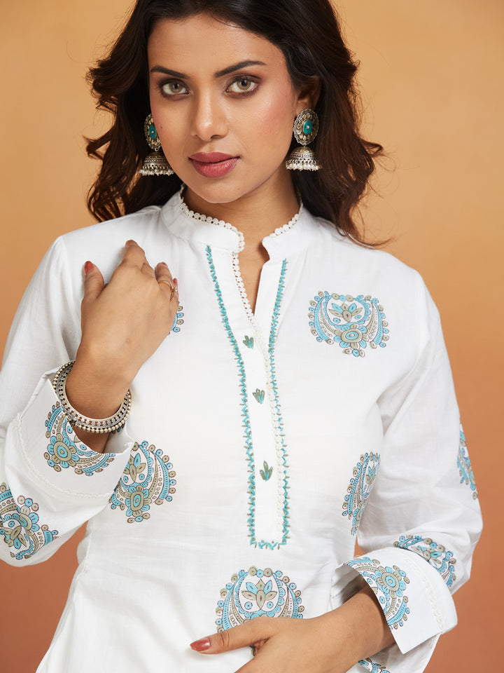 Ivory Sky Handblock Kurta Set