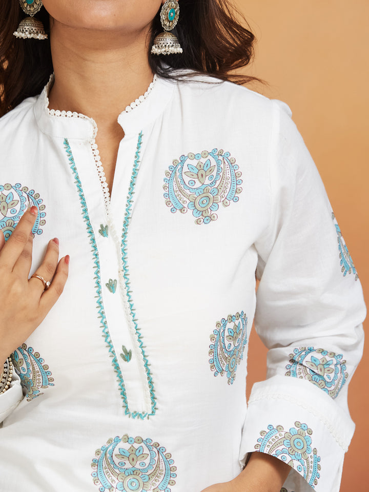 Ivory Sky Handblock Kurta Set