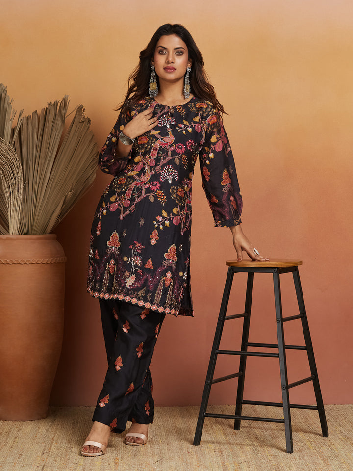 Midnight Bloom Co-ord Set – Black Floral Elegance