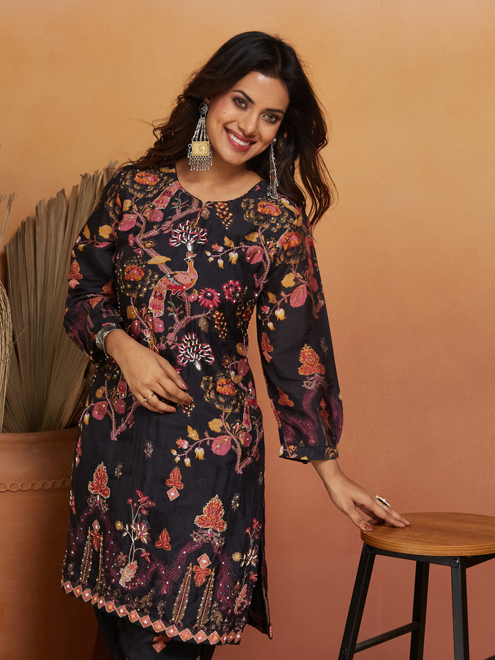 Midnight Bloom Co-ord Set – Black Floral Elegance