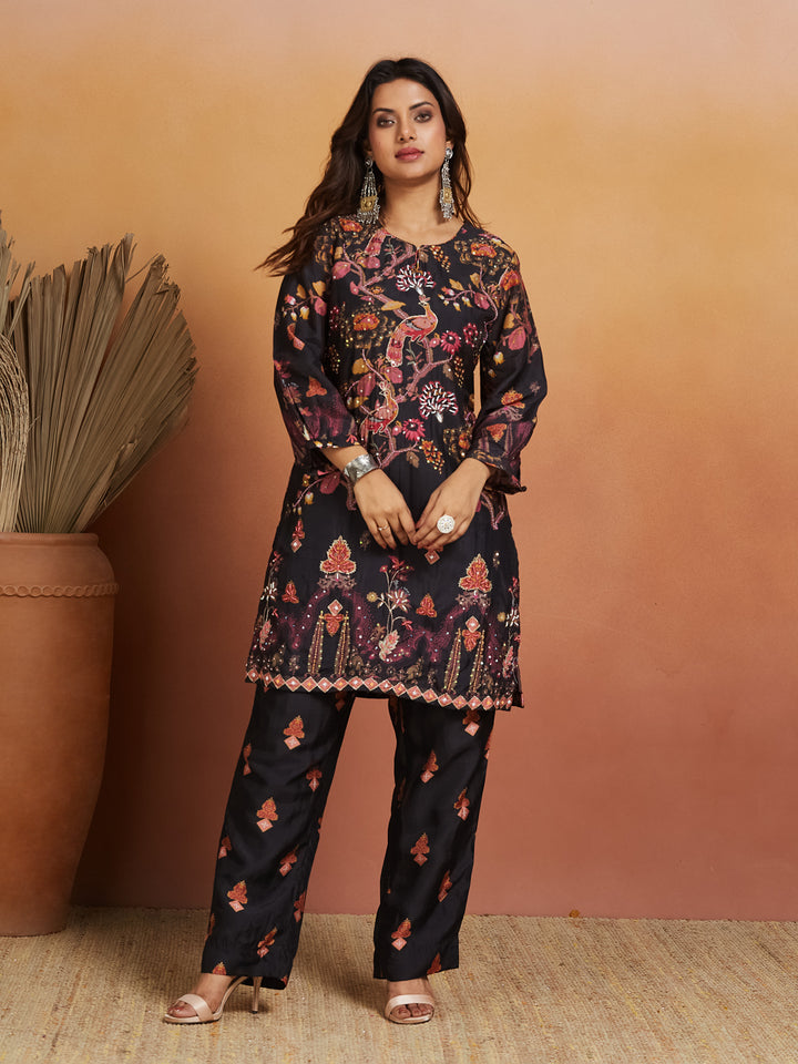 Midnight Bloom Co-ord Set – Black Floral Elegance